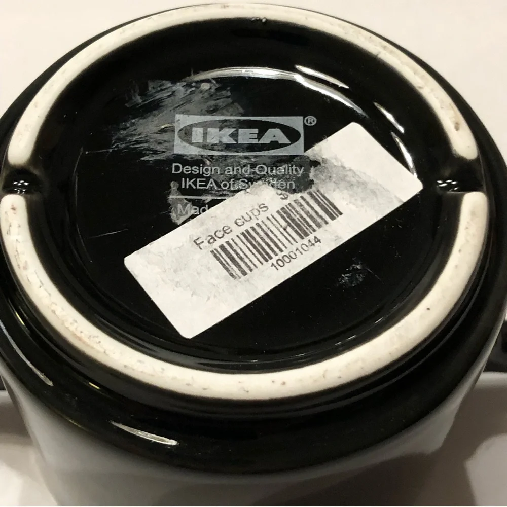 Ikea Black Tiki Stackable Face Mug Two Handles